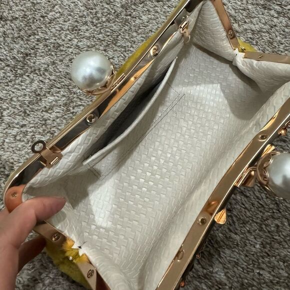 Genuine Shearling Leather “Pearl” Kisslock Clutch Bag/Evening Bag/Crossbody